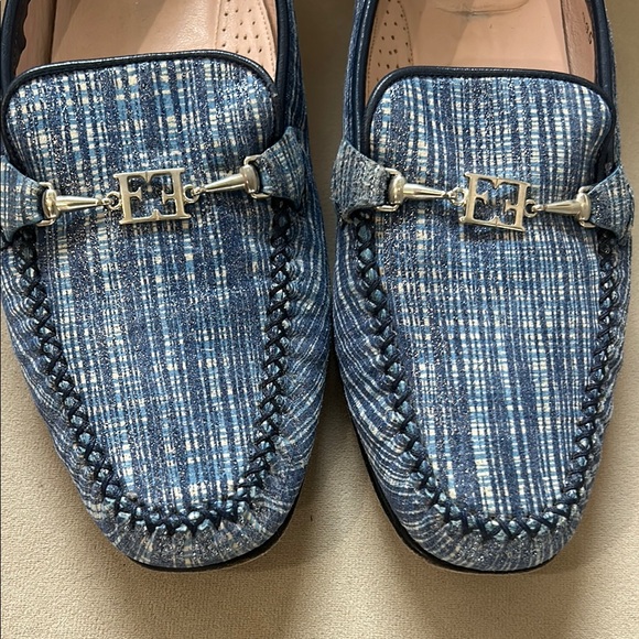 Escada Blue Loafers with Silver Buckle - Picture 2 of 7